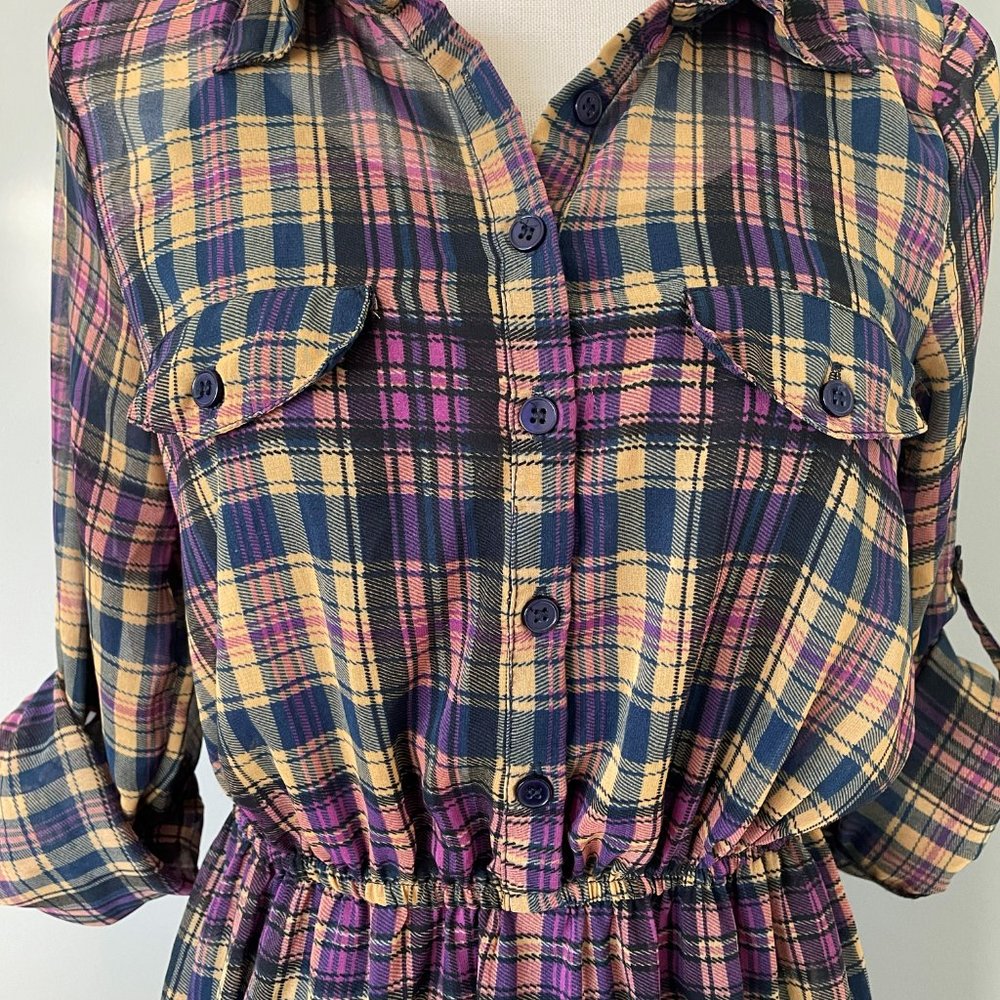 love FIRE plaid chiffon shirt dress